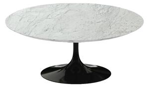 Riedizione tavolino da fumo ovale tulip con piano in marmo o laminato, materiale piano marmo bianco carrara, colore base alluminio nero lucido, misure piano largh- 105 - prof- 70 - altezza 41