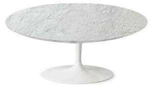 Riedizione tavolino da fumo ovale tulip con piano in marmo o laminato, materiale piano marmo bianco carrara, colore base alluminio bianco lucido, misure piano largh- 105 - prof- 70 - altezza 41