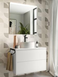 Mobile bagno sospeso cm 80 2 cassetti con lavabo appoggio Bianco opaco Optimus-Lisboa Completa