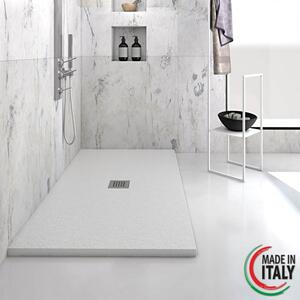 HEAVY - Piatto doccia rettangolare in marmoresina h 2,5 cm Bianco finitura pietra scarico centrale con sifone diverse misure cm 70x100