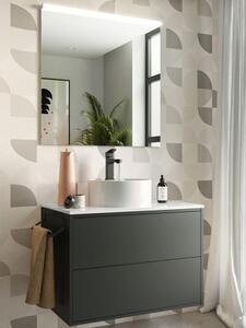 Mobile bagno sospeso cm 80 2 cassetti con lavabo appoggio Nero opaco Optimus-Lisboa Completa