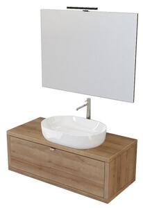 Mobile bagno sospeso 110 cm cassetto lavabo specchio DOMUS Rovere Farnia Completa