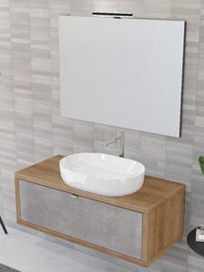 Mobile bagno sospeso 110 cm cassetto lavabo specchio DOMUS Rovere Farnia/Cemento Grigio scuro Completa