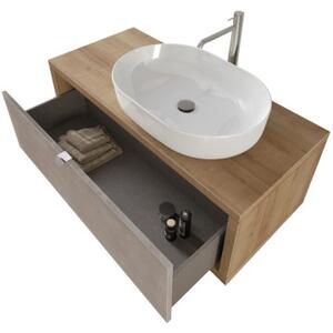 Mobile bagno sospeso 110 cm cassetto lavabo specchio DOMUS Rovere Farnia/Cemento Grigio scuro Mobile con Lavabo