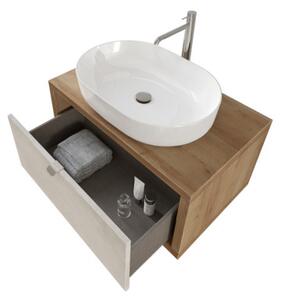 Mobile bagno sospeso 80 cm cassetto lavabo specchio DOMUS Rovere Farnia/Cemento Grigio Chiaro Mobile con Lavabo