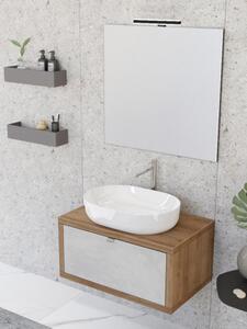 Mobile bagno sospeso 80 cm cassetto lavabo specchio DOMUS Rovere Farnia/Cemento Grigio Chiaro Completa