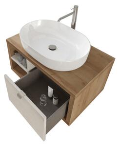 Mobile bagno sospeso 80 cm cassetto ripiano lavabo specchio DOMUS Rovere Farnia/Cemento grigio chiaro Mobile con Lavabo