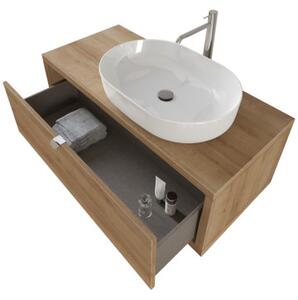 Mobile bagno sospeso 110 cm cassetto lavabo specchio DOMUS Rovere Farnia Mobile con Lavabo