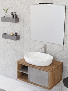 Mobile bagno sospeso 80 cm cassetto ripiano lavabo specchio DOMUS Rovere Farnia/Cemento grigio scuro Completa