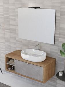 Mobile bagno sospeso 110 cm cassetto ripiano lavabo specchio DOMUS Rovere Farnia/Cemento grigio scuro Completa