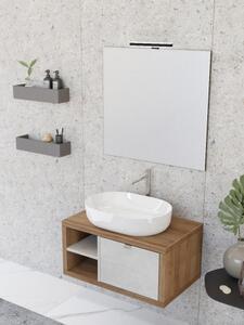 Mobile bagno sospeso 80 cm cassetto ripiano lavabo specchio DOMUS Rovere Farnia/Cemento grigio chiaro Completa