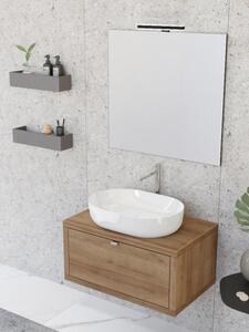 Mobile bagno sospeso 80 cm cassetto lavabo specchio DOMUS Rovere Farnia Completa