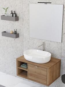 Mobile bagno sospeso 80 cm cassetto ripiano lavabo specchio DOMUS Rovere Farnia Mobile con Lavabo