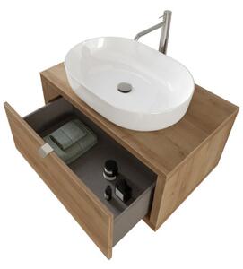 Mobile bagno sospeso 80 cm cassetto lavabo specchio DOMUS Rovere Farnia Mobile con Lavabo