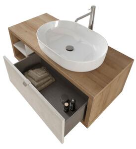 Mobile bagno sospeso 110 cm cassetto ripiano lavabo specchio DOMUS Rovere Farnia/Cemento grigio chiaro Mobile con Lavabo