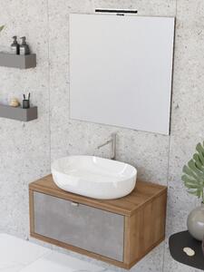 Mobile bagno sospeso 80 cm cassetto lavabo specchio DOMUS Rovere Farnia/Cemento Grigio scuro Completa