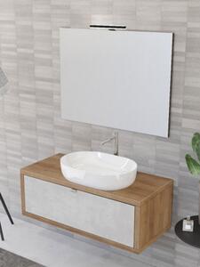 Mobile bagno sospeso 110 cm cassetto lavabo specchio DOMUS Rovere Farnia/Cemento Grigio Chiaro Completa