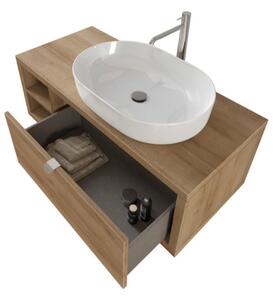 Mobile bagno sospeso 110 cm cassetto ripiano lavabo specchio DOMUS Rovere Farnia Mobile con Lavabo