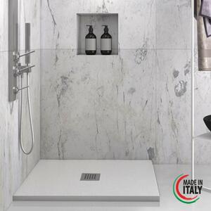 HEAVY - Piatto doccia quadrato in marmoresina h 2,5 cm Bianco finitura pietra scarico centrale con sifone diverse misure cm 80x80