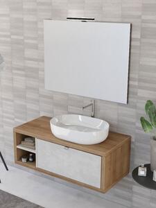 Mobile bagno sospeso 110 cm cassetto ripiano lavabo specchio DOMUS Rovere Farnia/Cemento grigio chiaro Completa