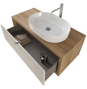 Mobile bagno sospeso 110 cm cassetto lavabo specchio DOMUS Rovere Farnia/Cemento Grigio Chiaro Mobile con Lavabo