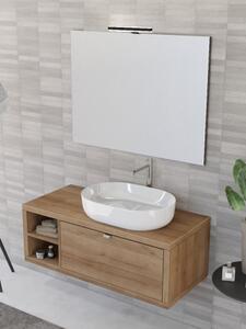 Mobile bagno sospeso 110 cm cassetto ripiano lavabo specchio DOMUS Rovere Farnia Completa