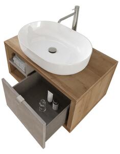 Mobile bagno sospeso 80 cm cassetto ripiano lavabo specchio DOMUS Rovere Farnia/Cemento grigio scuro Mobile con Lavabo