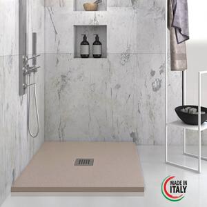 HEAVY - Piatto doccia quadrato in marmoresina h 2,5 cm Tortora finitura pietra scarico centrale con sifone diverse msure cm 80x80