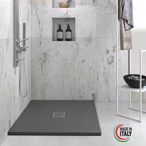 HEAVY - Piatto doccia quadrato in marmoresina h 2,5 cm Antracite finitura pietra scarico centrale con sifone diverse misure cm 80x80