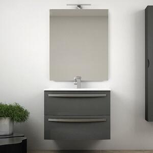 STELLA - Mobile bagno sospeso 75 cm 2 cassetti lavabo e specchio led Antracite Completa