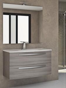 Mobile bagno sospeso curvo 100 cm 2 cassetti con lavabo e specchiera led STELLA Larice Completa