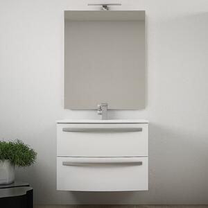 STELLA - Mobile bagno sospeso 75 cm 2 cassetti lavabo e specchio led Bianco lucido Completa