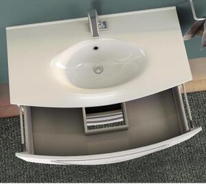 Mobile bagno sospeso curvo 100 cm 2 cassetti con lavabo e specchiera led STELLA Larice Mobile con Lavabo