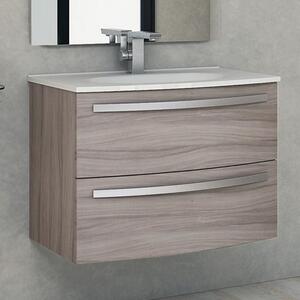 STELLA - Mobile bagno sospeso 75 cm 2 cassetti lavabo e specchio led Larice Mobile con Lavabo