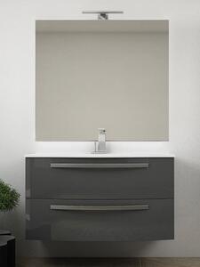 Mobile bagno sospeso curvo 100 cm 2 cassetti con lavabo e specchiera led STELLA Antracite Completa