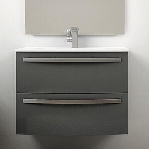 STELLA - Mobile bagno sospeso 75 cm 2 cassetti lavabo e specchio led Antracite Mobile con Lavabo