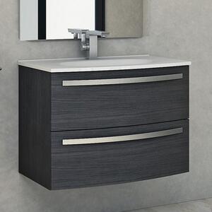 STELLA - Mobile bagno sospeso 75 cm 2 cassetti lavabo e specchio led Grigio scuro venato Mobile con Lavabo