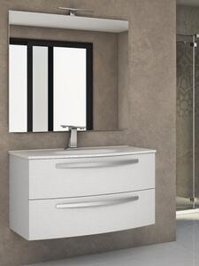 Mobile bagno sospeso curvo 100 cm 2 cassetti con lavabo e specchiera led STELLA Bianco frassinato Completa