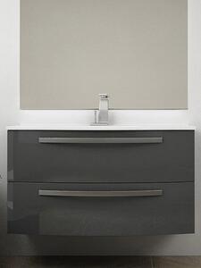 Mobile bagno sospeso curvo 100 cm 2 cassetti con lavabo e specchiera led STELLA Antracite Mobile con Lavabo