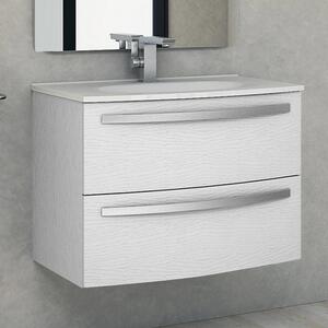 STELLA - Mobile bagno sospeso 75 cm 2 cassetti lavabo e specchio led Bianco frassinato Mobile con Lavabo