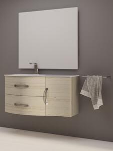 Mobile bagno sospeso vasca sx 104 cm 2 cassetti curvi 1 anta specchio led BEST Rovere sbiancato Completa