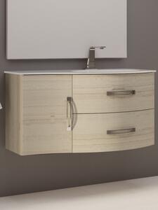 Mobile bagno sospeso vasca dx 104 cm 2 cassetti curvi 1 anta specchio led BEST Rovere sbiancato Mobile con Lavabo