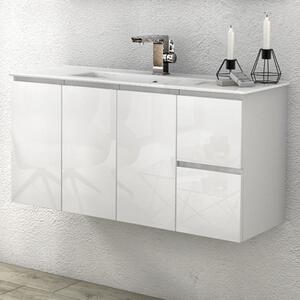 GIULIA - Mobile bagno sospeso 100 cm 3 ante 2 cassetti con lavabo e specchio led Bianco lucido Mobile con Lavabo