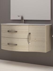 Mobile bagno sospeso vasca sx 104 cm 2 cassetti curvi 1 anta specchio led BEST Rovere sbiancato Mobile con Lavabo