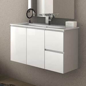 GIULIA - Mobile bagno sospeso 80 cm 2 ante 2 cassetti con lavabo e specchio led Bianco lucido Mobile con Lavabo