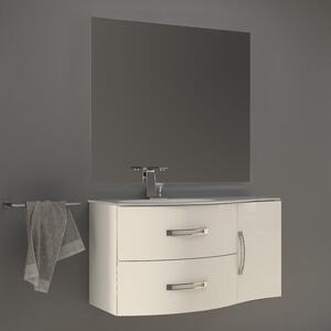 Mobile bagno sospeso vasca sx 104 cm 2 cassetti curvi 1 anta specchio led BEST Bianco lucido Completa