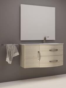 Mobile bagno sospeso vasca dx 104 cm 2 cassetti curvi 1 anta specchio led BEST Rovere sbiancato Completa