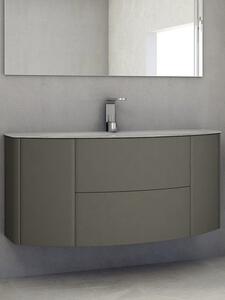 Mobile bagno curvo sospeso 121 cm 2 cassetti 2 ante lavabo e specchio led EDEN Tortora Mobile con Lavabo