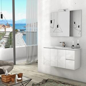 GIULIA - Mobile bagno sospeso 100 cm 3 ante 2 cassetti con lavabo e specchio led Bianco lucido Completa