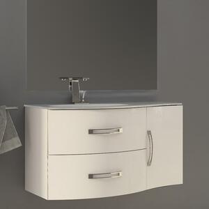 Mobile bagno sospeso vasca sx 104 cm 2 cassetti curvi 1 anta specchio led BEST Bianco lucido Mobile con Lavabo